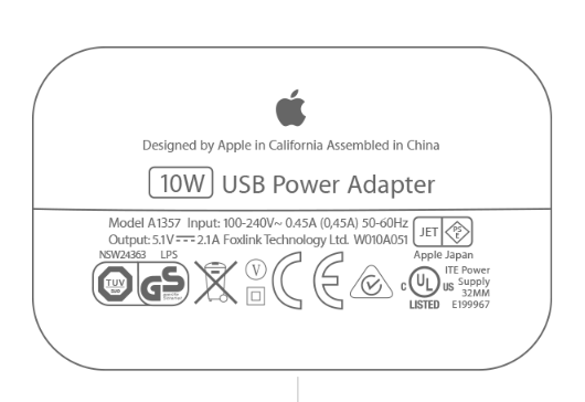Apple 10W USB Power Adapter Wall Charger A1357 Genuine Grade A - One Year Warranty
