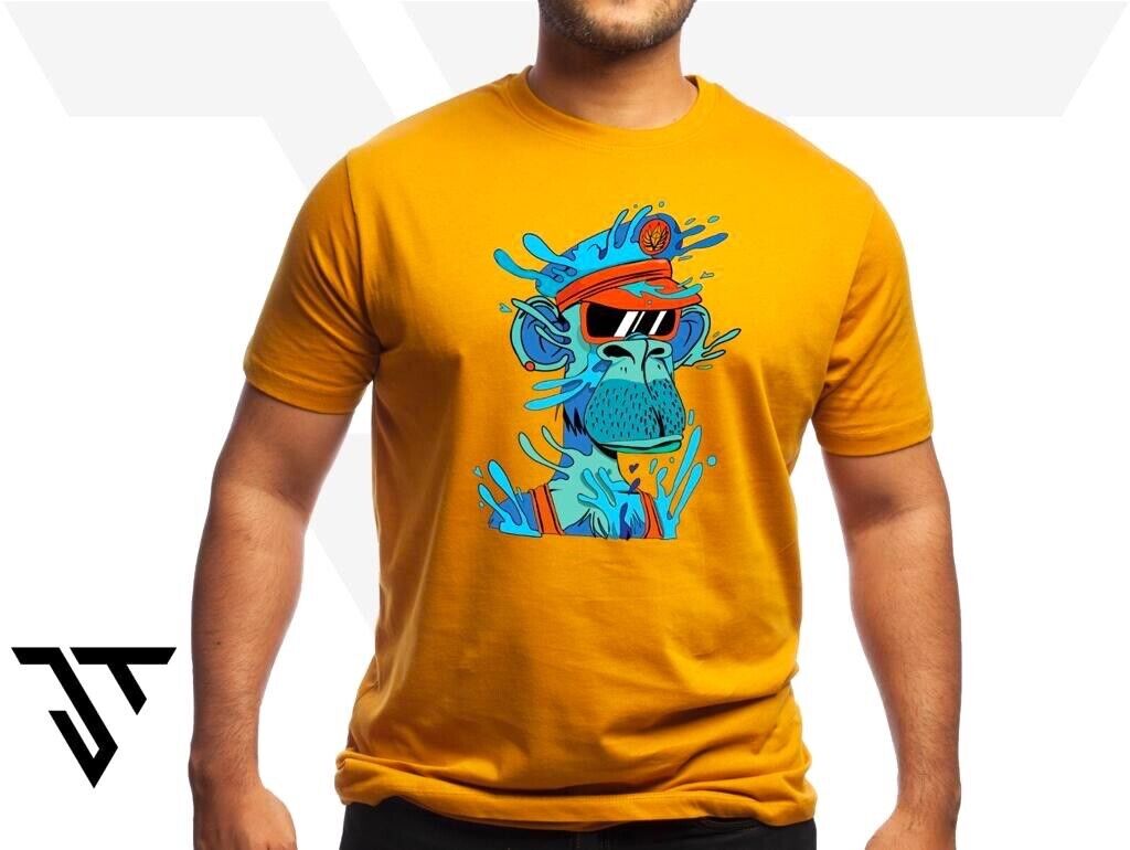 Mustard Mens XL T-shirt - Graphic Art / Space Monkey / Ultra Premium cotton