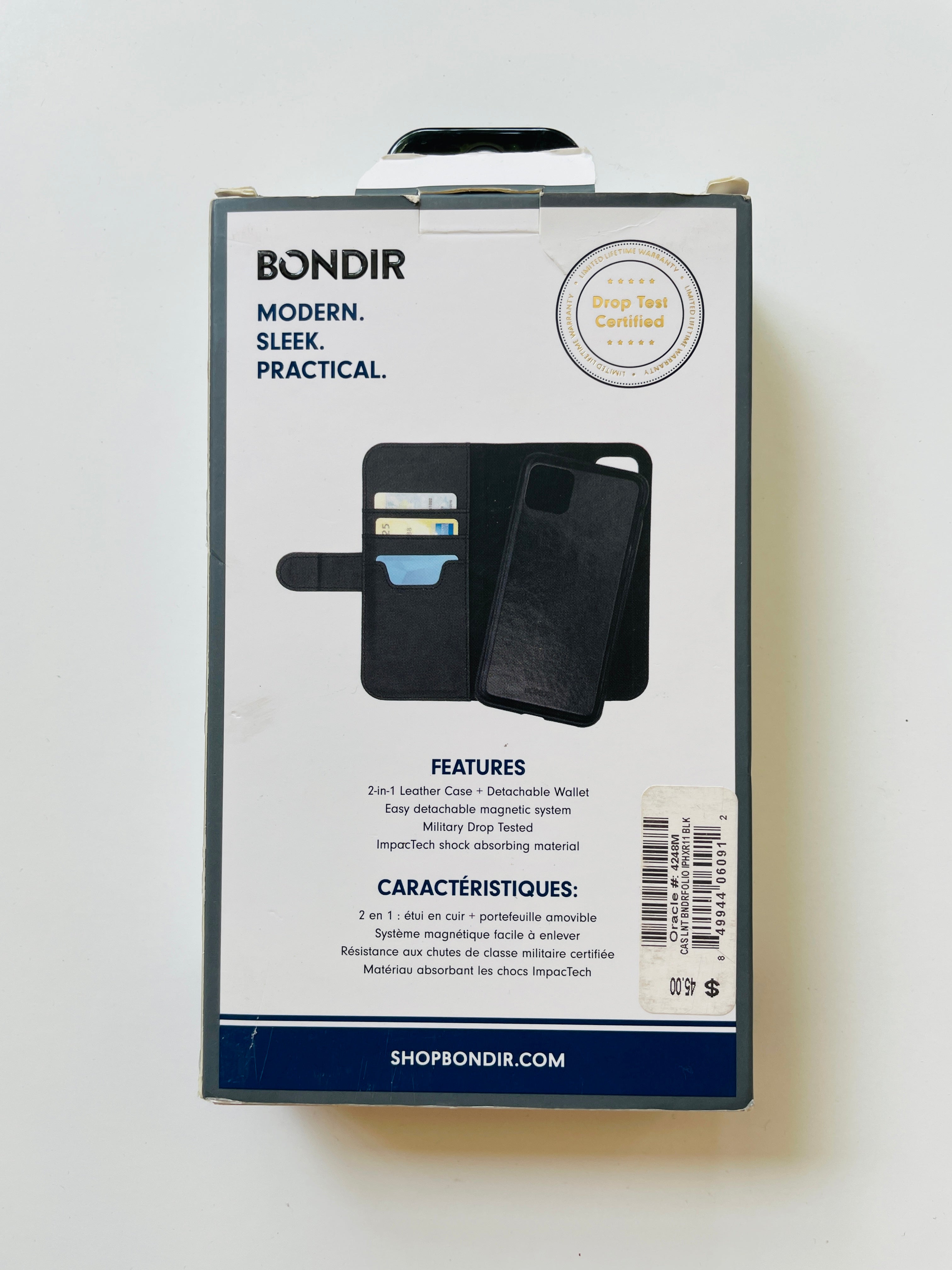 Bondir Magnetic Detachable Leather Wallet Case Black
